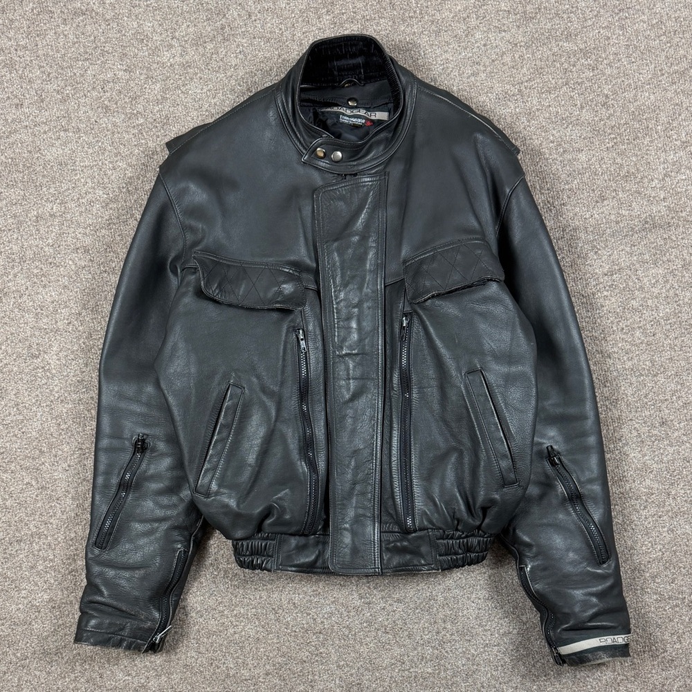 ROADGEAR Black Leather Heavy Duty Motorcycle Biker Riding Bomber Jacket Men’s XL
